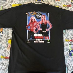 Vintage WWE WWF Global Warning Tour Shirt 2002 -Hogan,HHH, Stacy Keibler Size XL